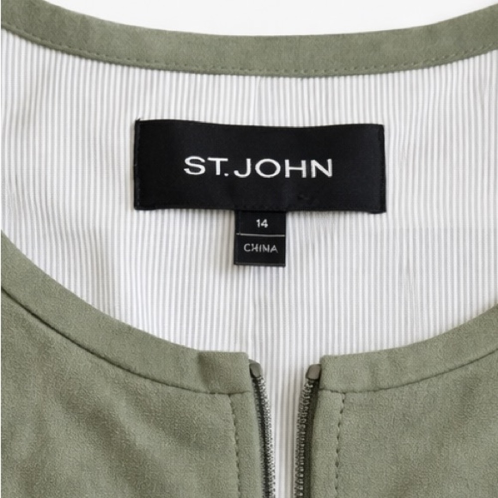 St. John leather suede green zip midi dress. Striped lining. Very good cond. -14 - Picture 6 of 6